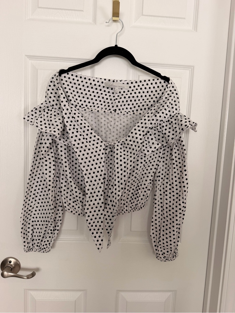 Lovers + Friends White Blouse with Black Polka Dots